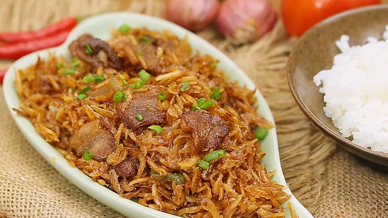 Tóp mỡ rang tép 