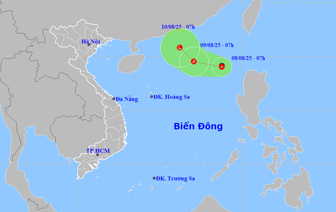 Dự báo hướng đi của áp thấp nhiệt đới. Ảnh: NCHMF