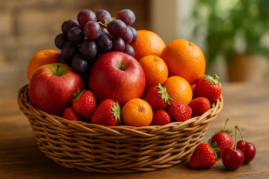 Giỏ trái cây nhiều màu sắc không chỉ đẹp mắt mà còn mang lại lợi ích tuyệt vời cho sức khỏe.