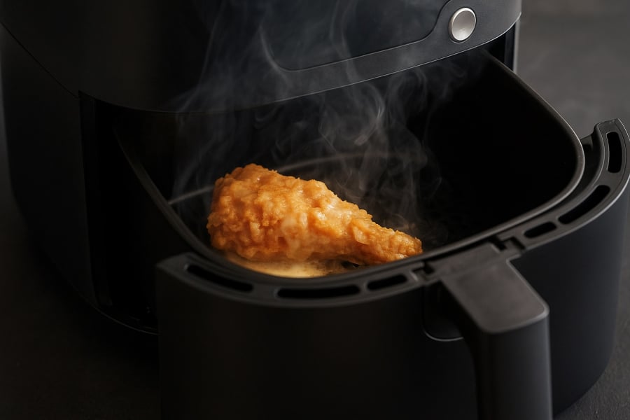 Lớp bột ướt của gà rán dễ chảy xuṓng nṑi chiên, gȃy ⱪhói và nguy cơ cháy nổ.